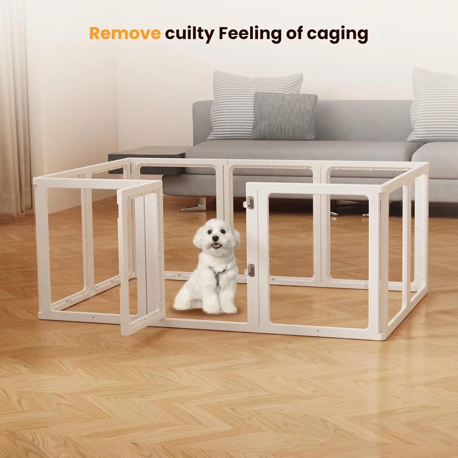 10PCS Dog Playpen Transparent Acrylic Dog Playpen Indoor, Easy Assemble & Disassemble Clear Acrylic Playpen for Dogs, Acrylic Dog Pen with Gate, 30" Height