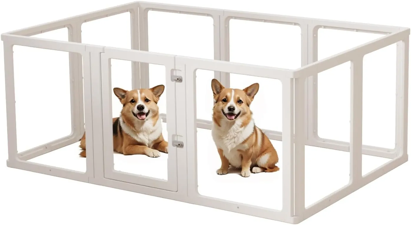 10PCS Dog Playpen Transparent Acrylic Dog Playpen Indoor, Easy Assemble & Disassemble Clear Acrylic Playpen for Dogs, Acrylic Dog Pen with Gate, 30" Height