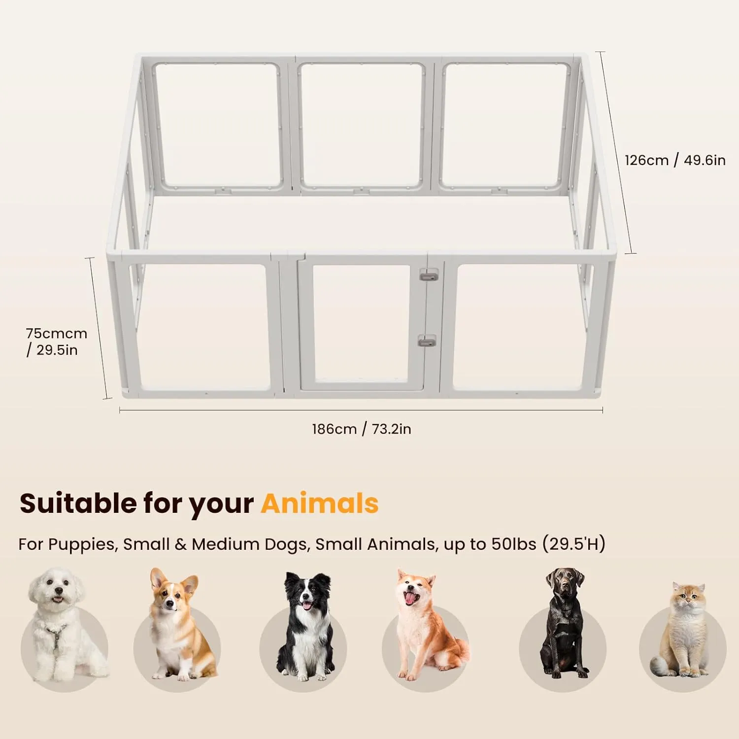10PCS Dog Playpen Transparent Acrylic Dog Playpen Indoor, Easy Assemble & Disassemble Clear Acrylic Playpen for Dogs, Acrylic Dog Pen with Gate, 30" Height