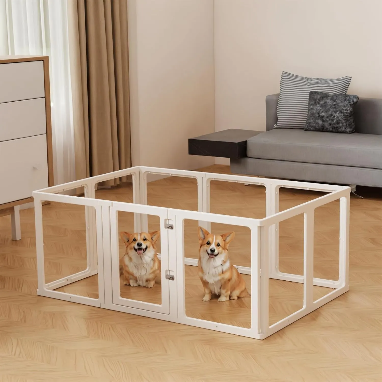 10PCS Dog Playpen Transparent Acrylic Dog Playpen Indoor, Easy Assemble & Disassemble Clear Acrylic Playpen for Dogs, Acrylic Dog Pen with Gate, 30" Height