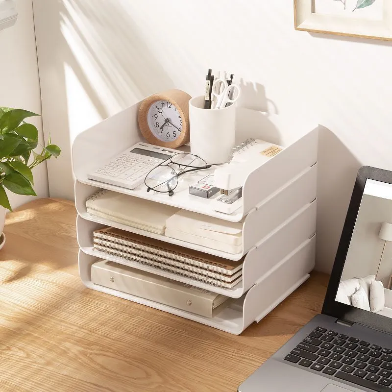 2Pack Desktop Organizer Stationery Sundry Paper Voucher Storage Office Desk File Rack(White)