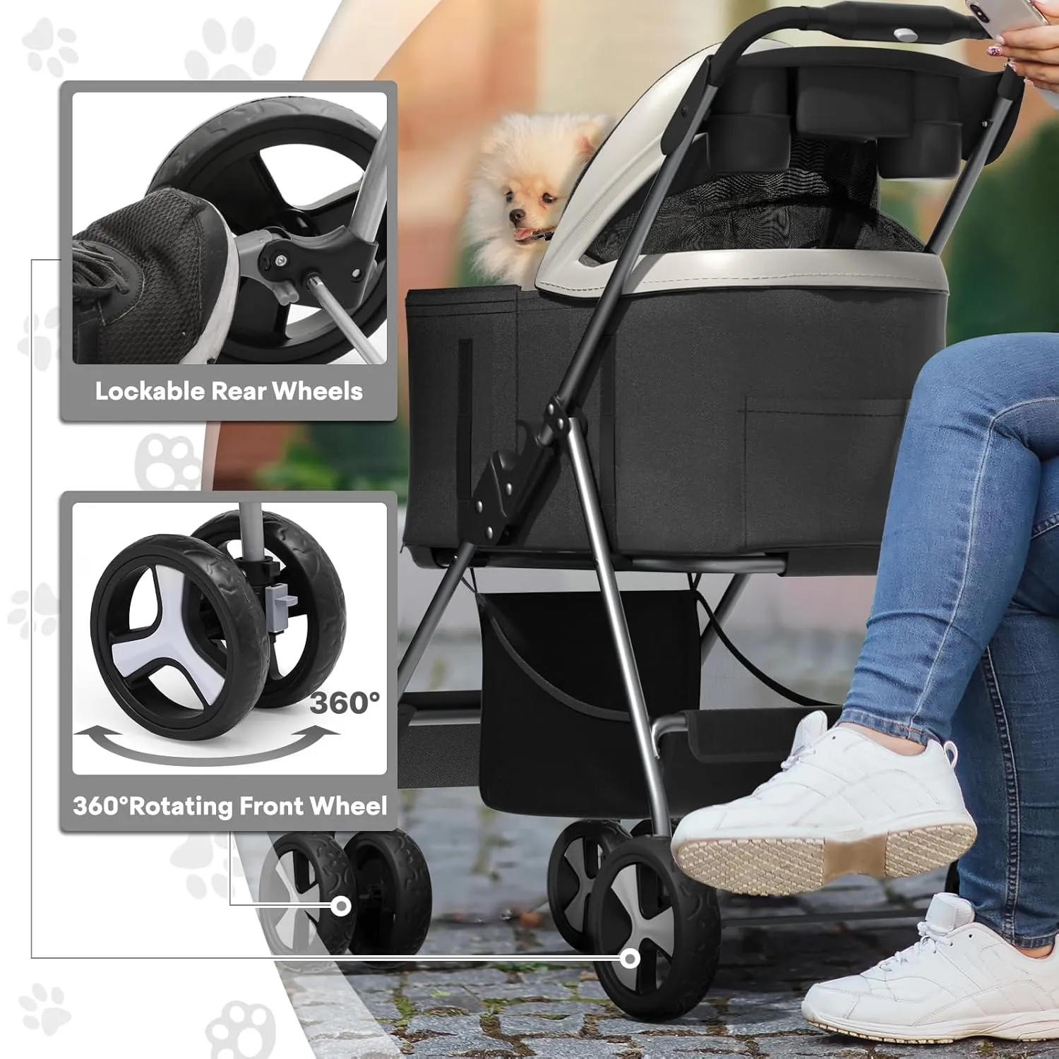 3-in-1 Visible Foldable Pet Carrier, Detachable Car Seat and Stroller with Push Button Entry for Small Pets, Cat Dog Carrier for Medium Dogs Cats, Load Up to 33 lbs, Black