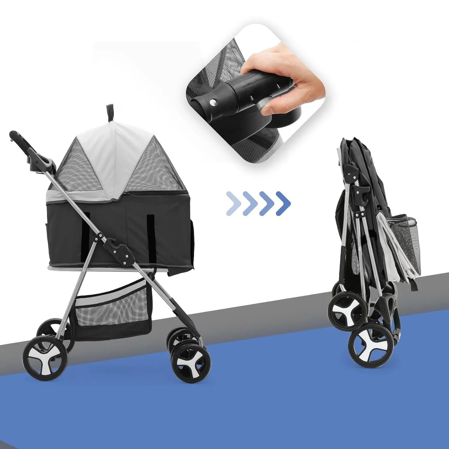 3-in-1 Visible Foldable Pet Carrier, Detachable Car Seat and Stroller with Push Button Entry for Small Pets, Cat Dog Carrier for Medium Dogs Cats, Load Up to 33 lbs, Black