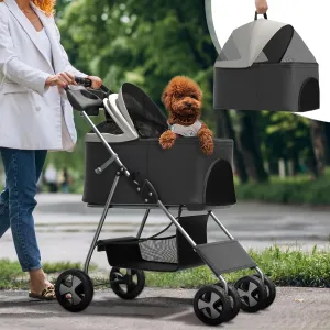 3-in-1 Visible Foldable Pet Carrier, Detachable Car Seat and Stroller with Push Button Entry for Small Pets, Cat Dog Carrier for Medium Dogs Cats, Load Up to 33 lbs, Black