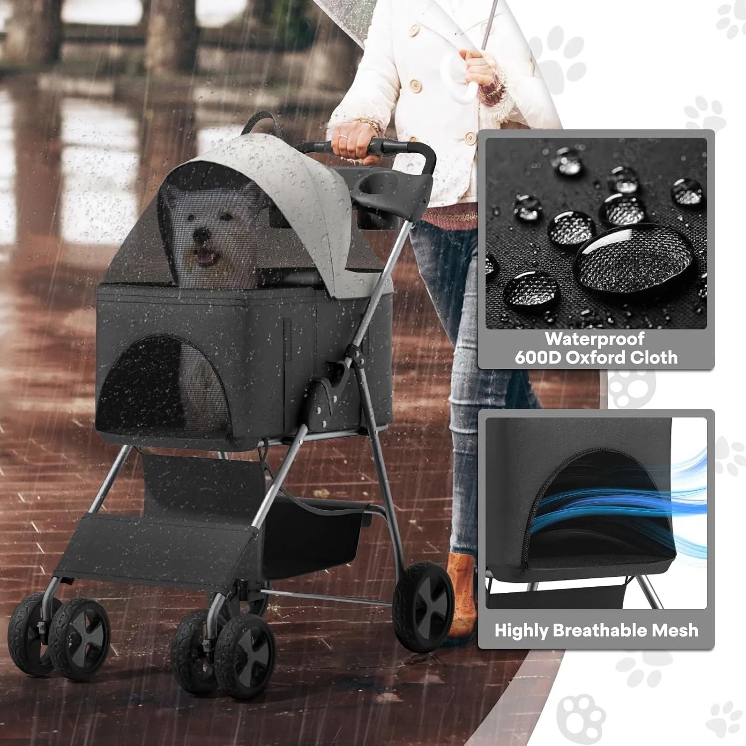 3-in-1 Visible Foldable Pet Carrier, Detachable Car Seat and Stroller with Push Button Entry for Small Pets, Cat Dog Carrier for Medium Dogs Cats, Load Up to 33 lbs, Black