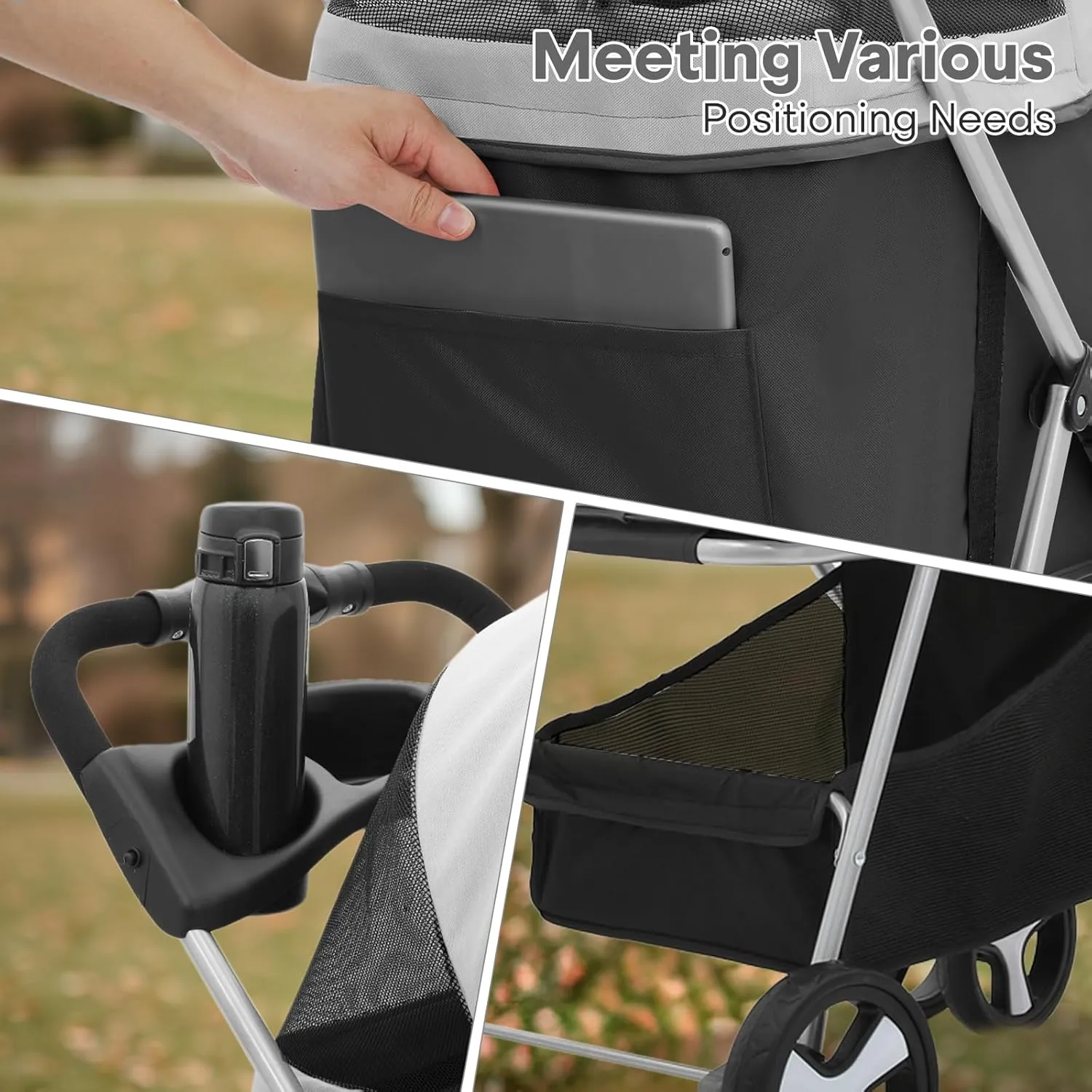 3-in-1 Visible Foldable Pet Carrier, Detachable Car Seat and Stroller with Push Button Entry for Small Pets, Cat Dog Carrier for Medium Dogs Cats, Load Up to 33 lbs, Black