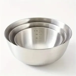 3pcs Stainless Steel Mixing Bowl Set – Large Capacity with Built-in Scale for Cooking, Baking & Food Storage