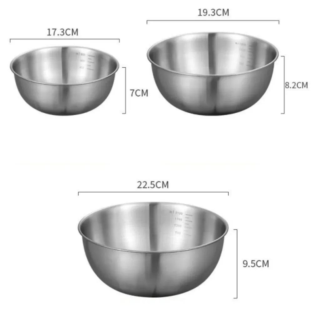 3pcs Stainless Steel Mixing Bowl Set – Large Capacity with Built-in Scale for Cooking, Baking & Food Storage