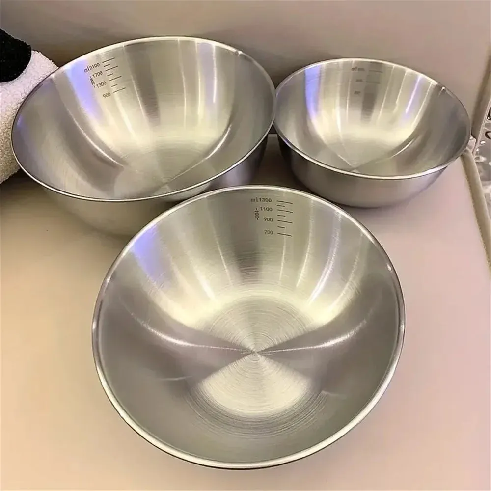3pcs Stainless Steel Mixing Bowl Set – Large Capacity with Built-in Scale for Cooking, Baking & Food Storage