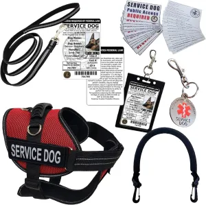 ActiveDogs.com 2XL Red Service Dog Harness Kit - No Pull Dog Vest, Handle, ID, ADA Cards, Medical Alert Keychain, Leash & Patches