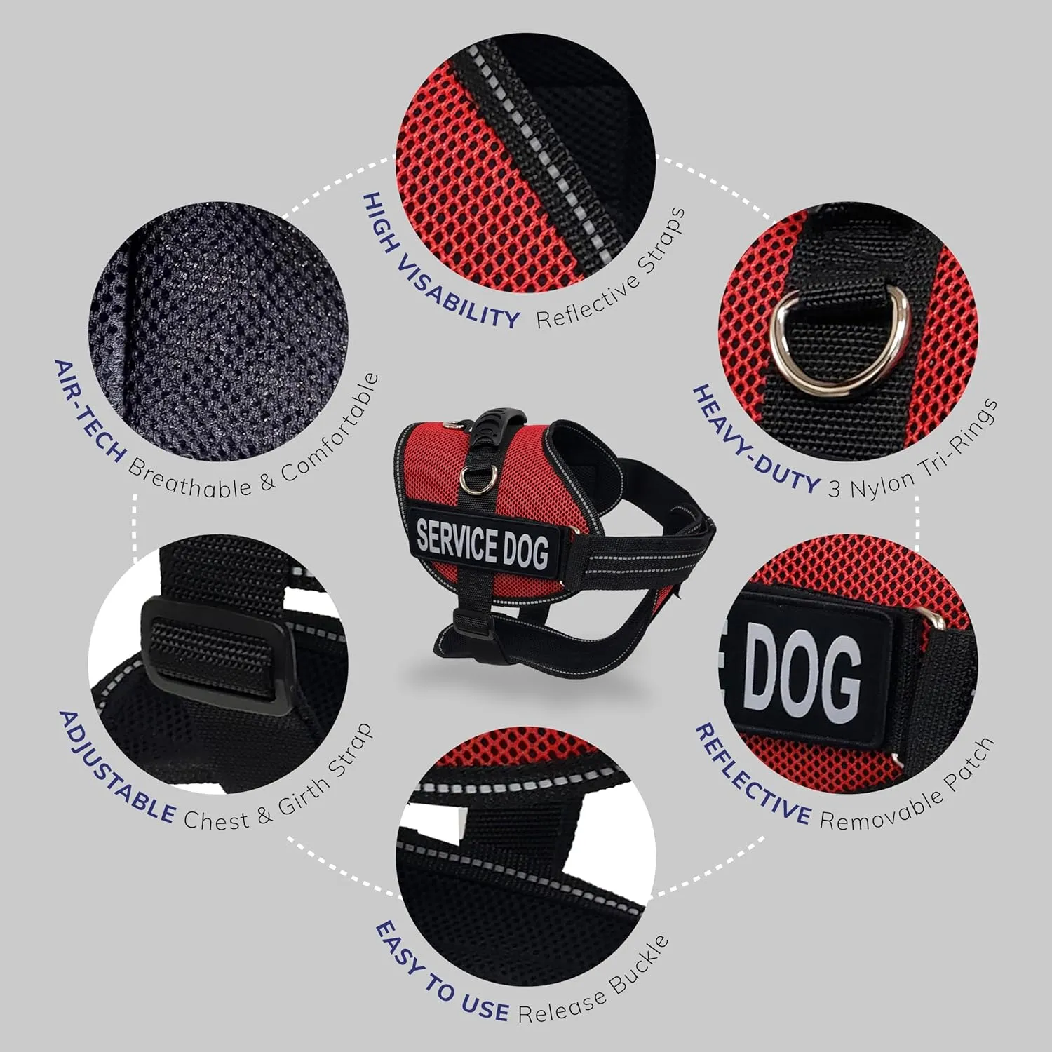 ActiveDogs.com 2XL Red Service Dog Harness Kit - No Pull Dog Vest, Handle, ID, ADA Cards, Medical Alert Keychain, Leash & Patches