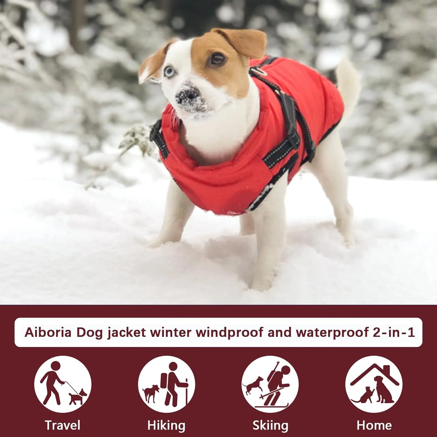 Aiboria Winter Dog Coat - Windproof, Waterproof, Fleece Jacket with Chest Strap - Purple S