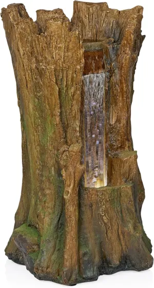 Alpine Corporation TZL294 Tree Trunk Fountain w/Cool White LED Lights, Waterfall for Garden, Patio, & Lawn, 22" H, Brown