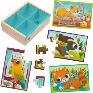 B. toys  Wooden Puzzle Set  4 Animal Puzzles  Cat, Dog, Bird, Hamster 12-Piece Jigsaw Puzzles For Kids  3 Years    Pack o' Puzzles - Pets
