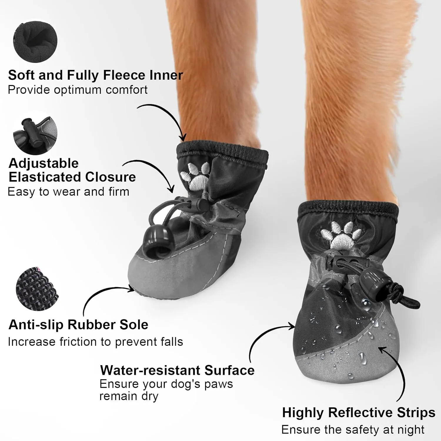 BEAUTYZOO Waterproof Dog Shoes for Small Medium Dogs, Dog Boots & Paw Protectors for Hot/Cold Pavement, Fleece Warm Snow Booties with Reflective Strip Anti-Slip Rubber Sole, Puppy Shoes Black Size 5