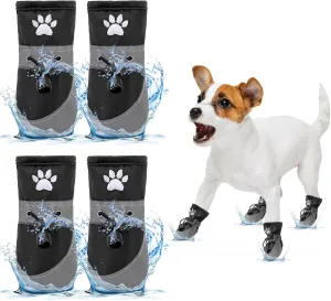 BEAUTYZOO Waterproof Dog Shoes for Small Medium Dogs, Dog Boots & Paw Protectors for Hot/Cold Pavement, Fleece Warm Snow Booties with Reflective Strip Anti-Slip Rubber Sole, Puppy Shoes Black Size 5