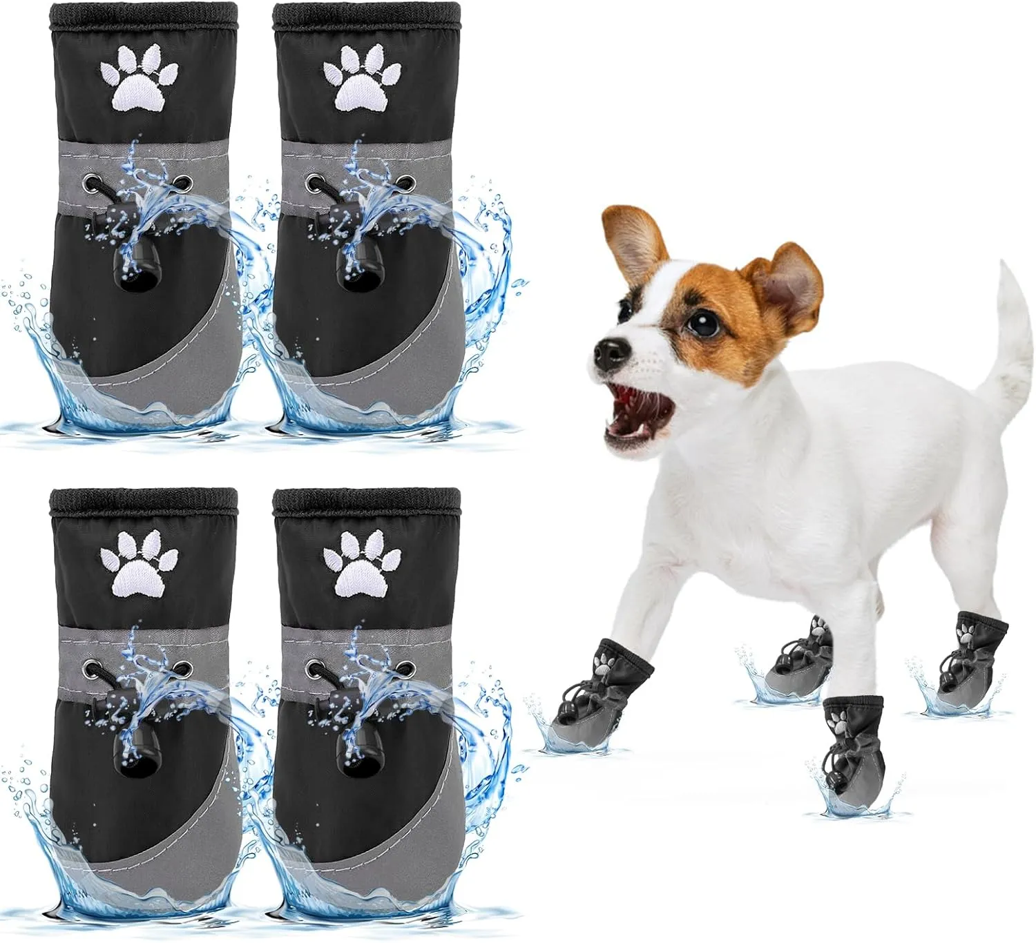 BEAUTYZOO Waterproof Dog Shoes for Small Medium Dogs, Dog Boots & Paw Protectors for Hot/Cold Pavement, Fleece Warm Snow Booties with Reflective Strip Anti-Slip Rubber Sole, Puppy Shoes Black Size 5