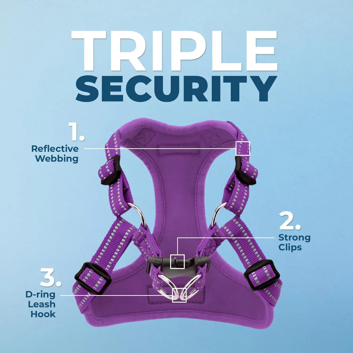 Best Pet Supplies Voyager Adjustable Dog Harness Leash Set with Reflective Stripes for Walking Heavy-Duty Full Body No Pull Vest with Leash D-Ring, Breathable All-Weather - Purple, L