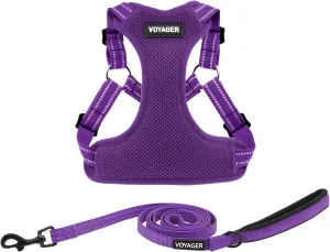 Best Pet Supplies Voyager Adjustable Dog Harness Leash Set with Reflective Stripes for Walking Heavy-Duty Full Body No Pull Vest with Leash D-Ring, Breathable All-Weather - Purple, L
