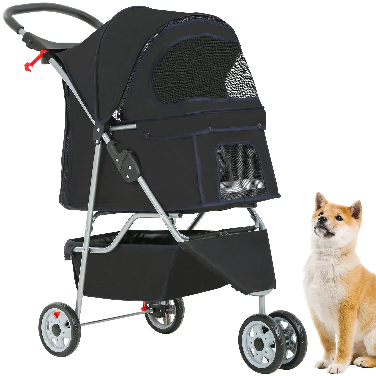 BestPet 3 Wheels Pet Stroller Dog Cat Cage Jogger Cats Travel Folding Carrier Waterproof Puppy with Cup Holder & Removable Liner,Black 10 pounds