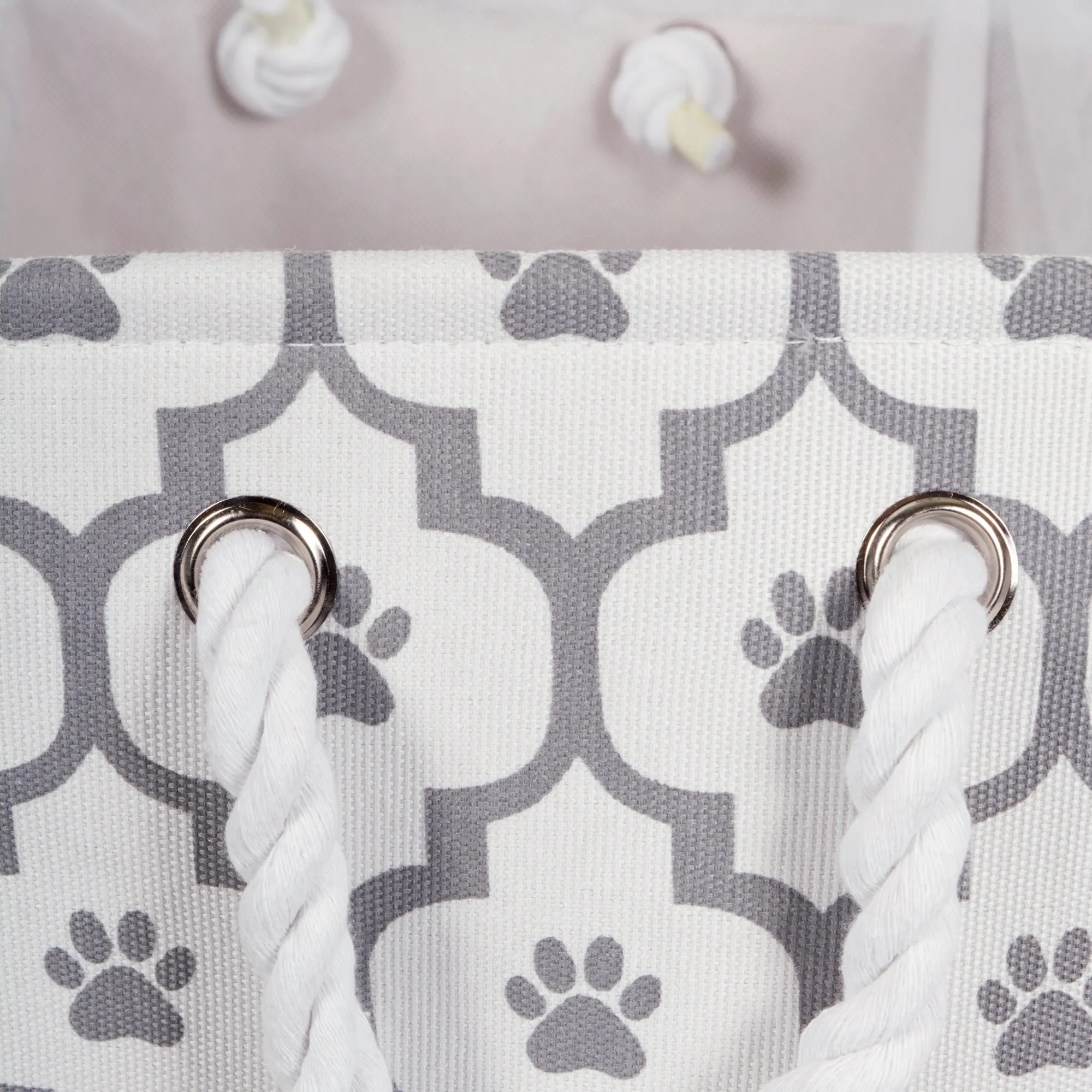 Bone Dry Pet Storage Bin, Lattice Paw Print, White/Gray, Small Round - 12x9"