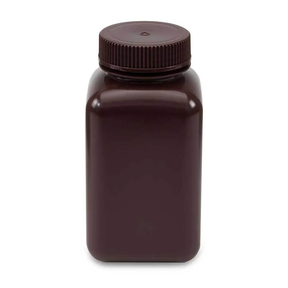 Bottle, Wide Mouth, Square, Amber HDPE