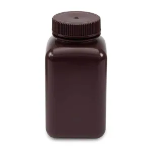 Bottle, Wide Mouth, Square, Amber HDPE