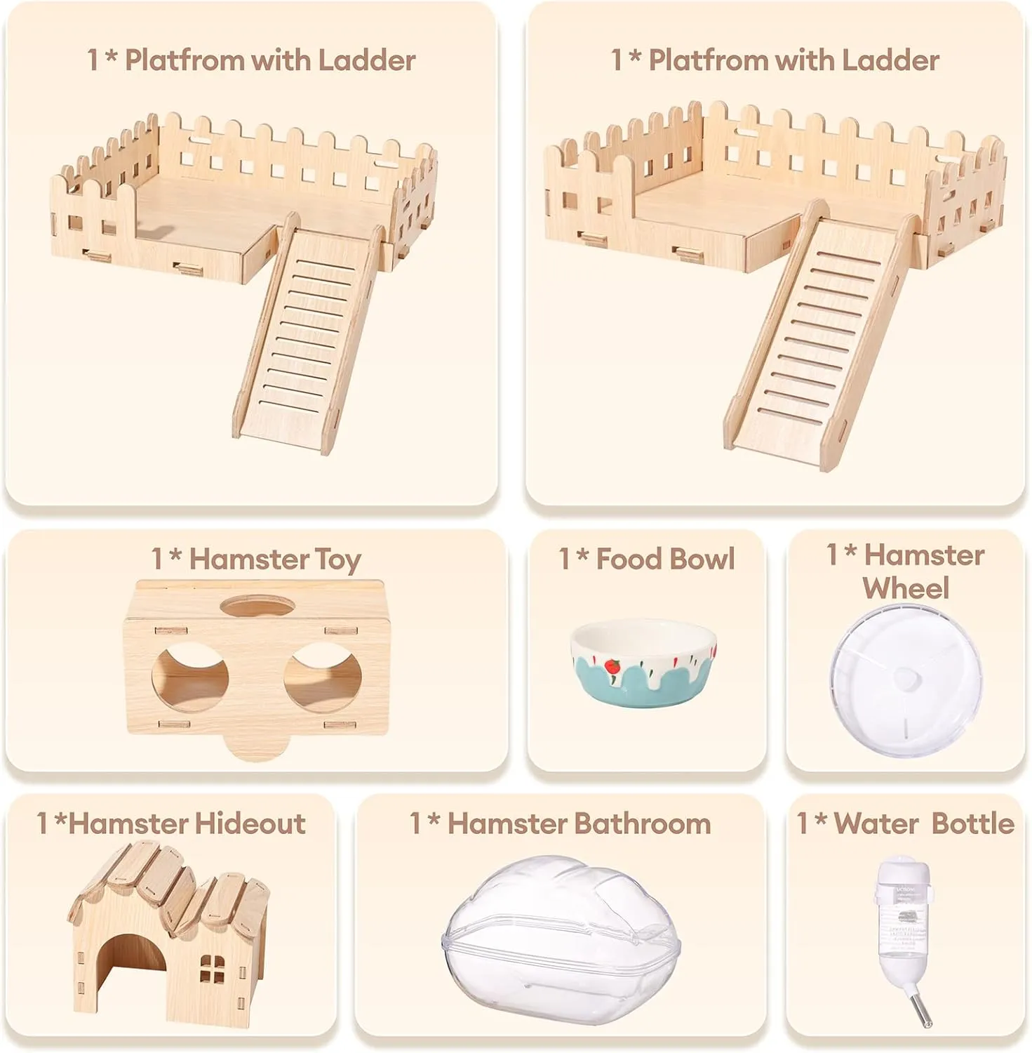 BUCATSTATE Hamster Cage Large Includes Accessories, Free Water Bottle, Exercise Wheel, Food Dish & Hamster Hideout Rat Cage and Habitats for Gerbil, Mice, Syrian Dwarf Hamster (24.4" L * 13.8" W)