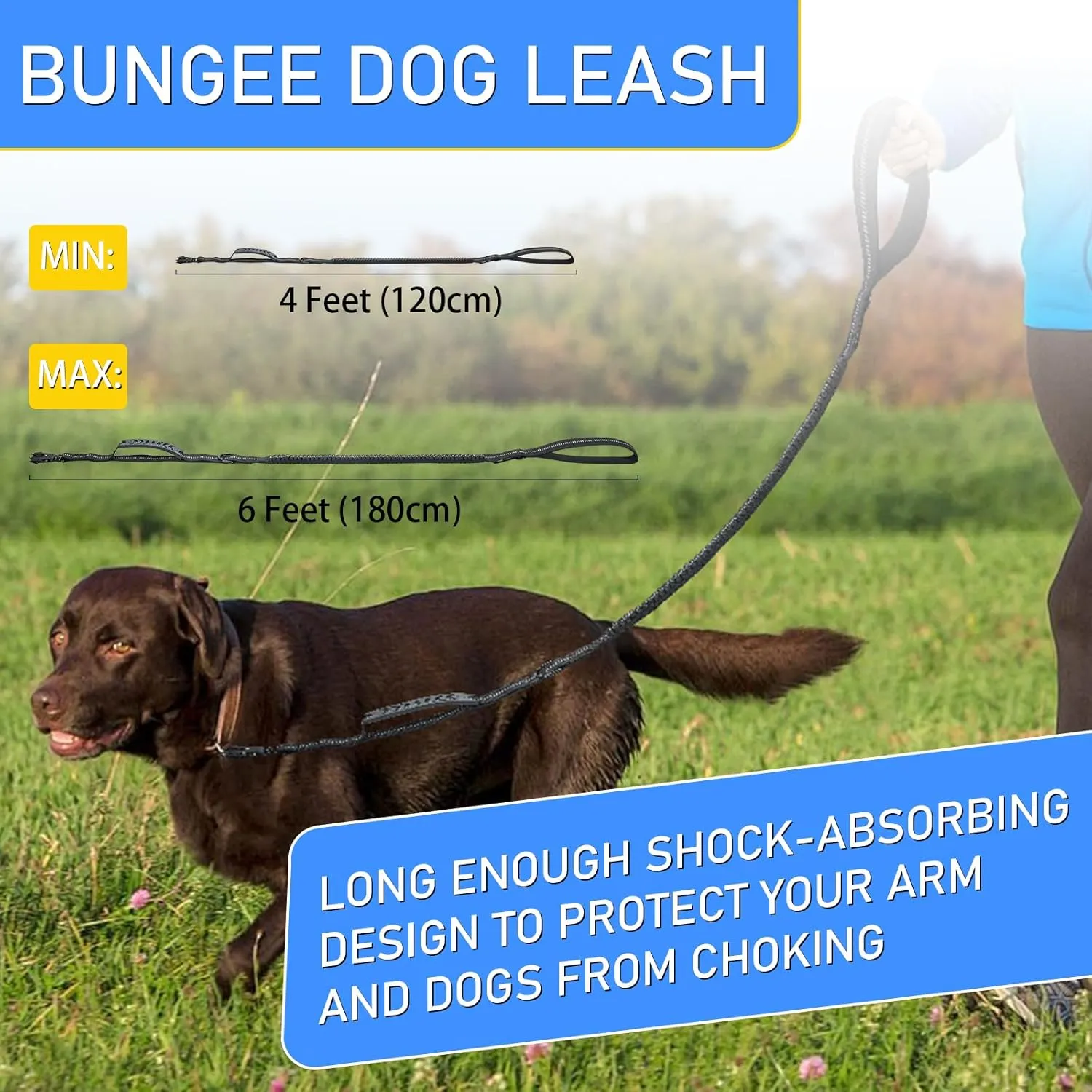 Bungee Dog Leash with Poop Bag Holder, Shock Absorbing Dog Leash with Quick Release/Locking Clip Heavy Duty Reflective Military Dog Leash with Padded Handles, for Large/Medium/Small Dogs
