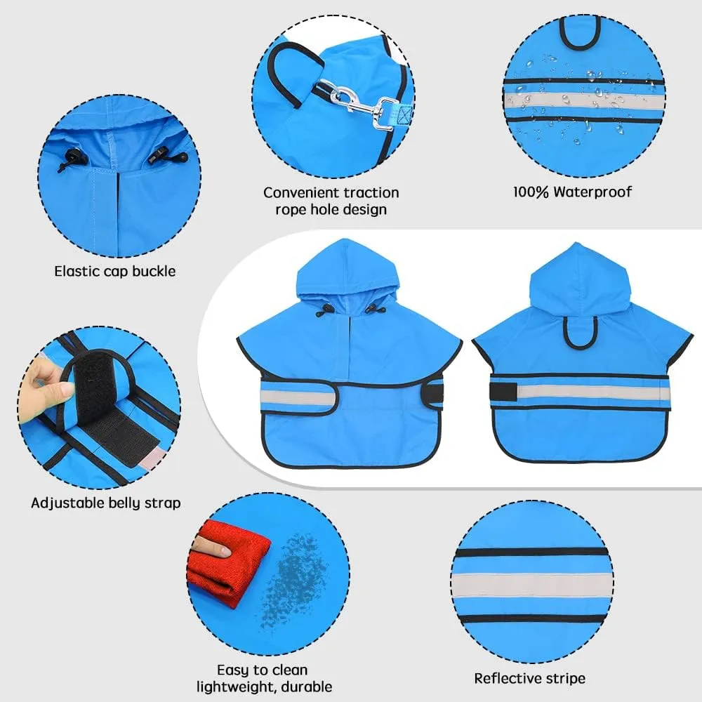 Candofly Dog Raincoat Hooded Poncho - Adjustable Waterproof Dog Rain Jacket Lightweight Reflective Dog Rain Coat Pet Slicker for Small Medium Large Dogs (Medium, Sky Blue)