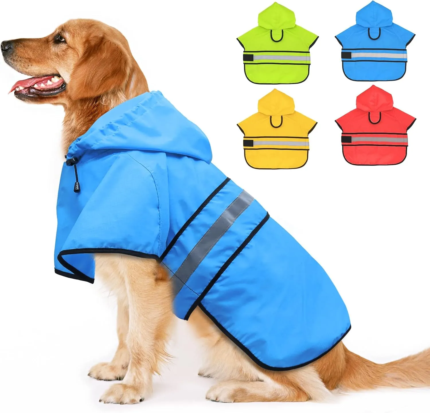Candofly Dog Raincoat Hooded Poncho - Adjustable Waterproof Dog Rain Jacket Lightweight Reflective Dog Rain Coat Pet Slicker for Small Medium Large Dogs (Medium, Sky Blue)