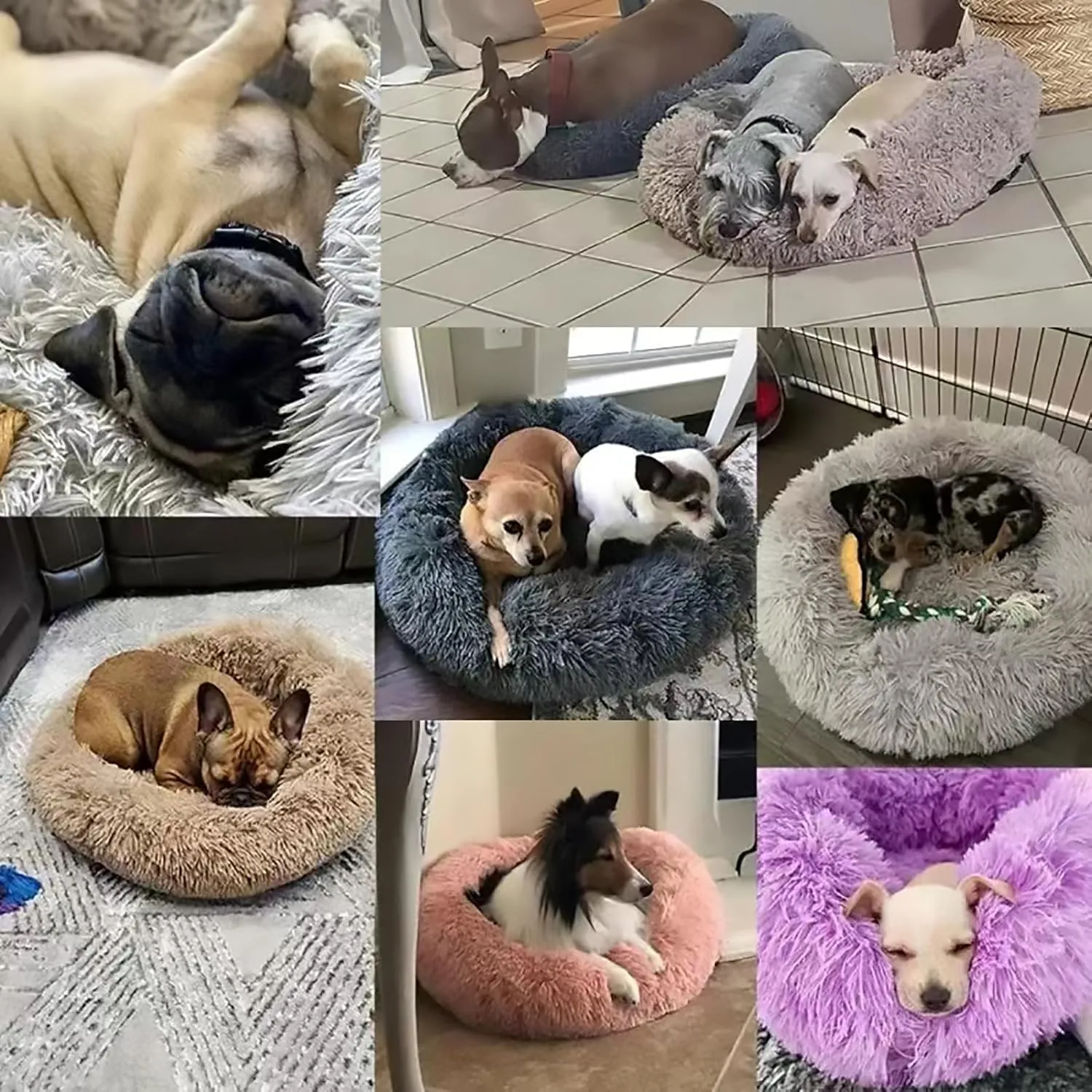 Cat Beds for Indoor Cats, Round Calming Donut Dog Bed for Indoor Cats & Small Dogs, Soft Fuzzy Calming Bed for Dogs & Cats, Comfy Cat Bed,Burgundy,15.7IN
