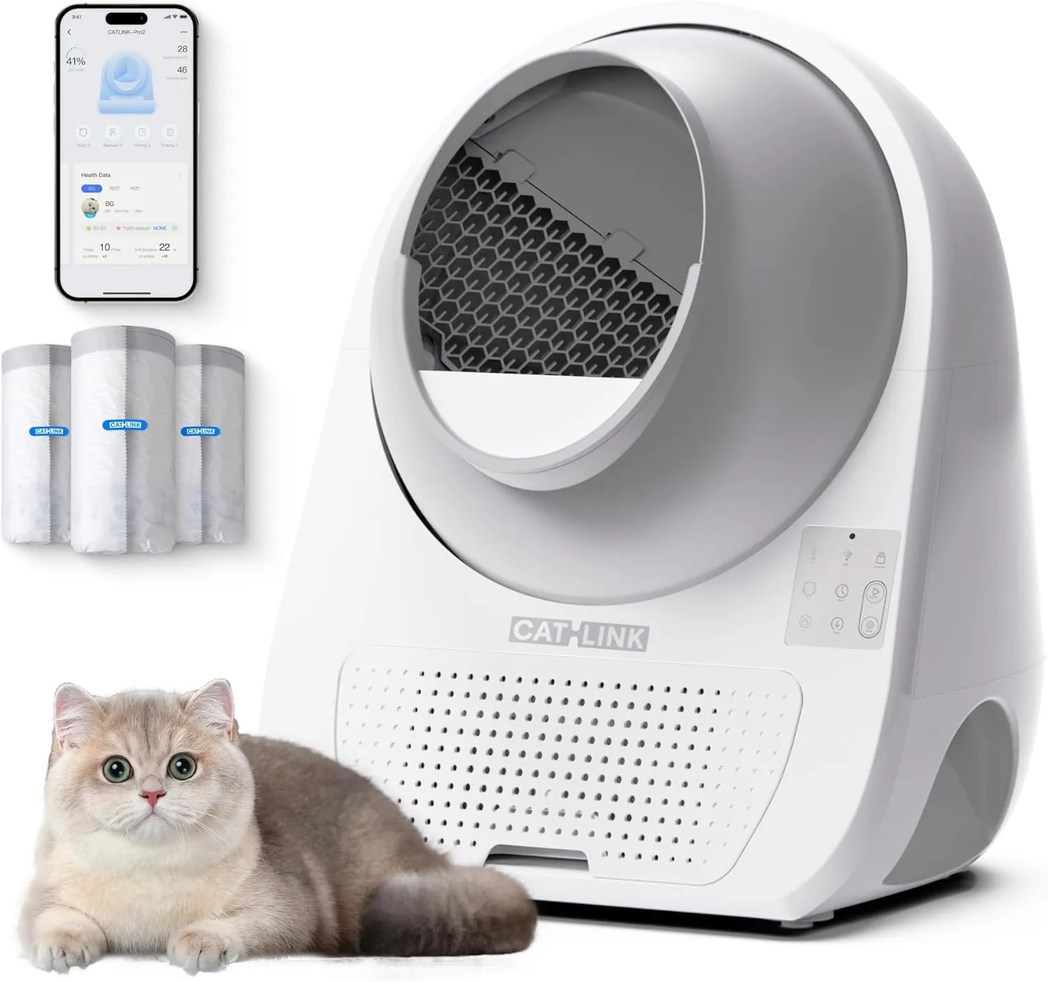 CATLINK Self Cleaning Cat Litter Box for Multiple Cats, Health Monitoring, Automatic Litter Box with APP, Triple Odor Control, Includes 60 Trash Bags, 65L Extra Large Robot (Luxury Pro-X)