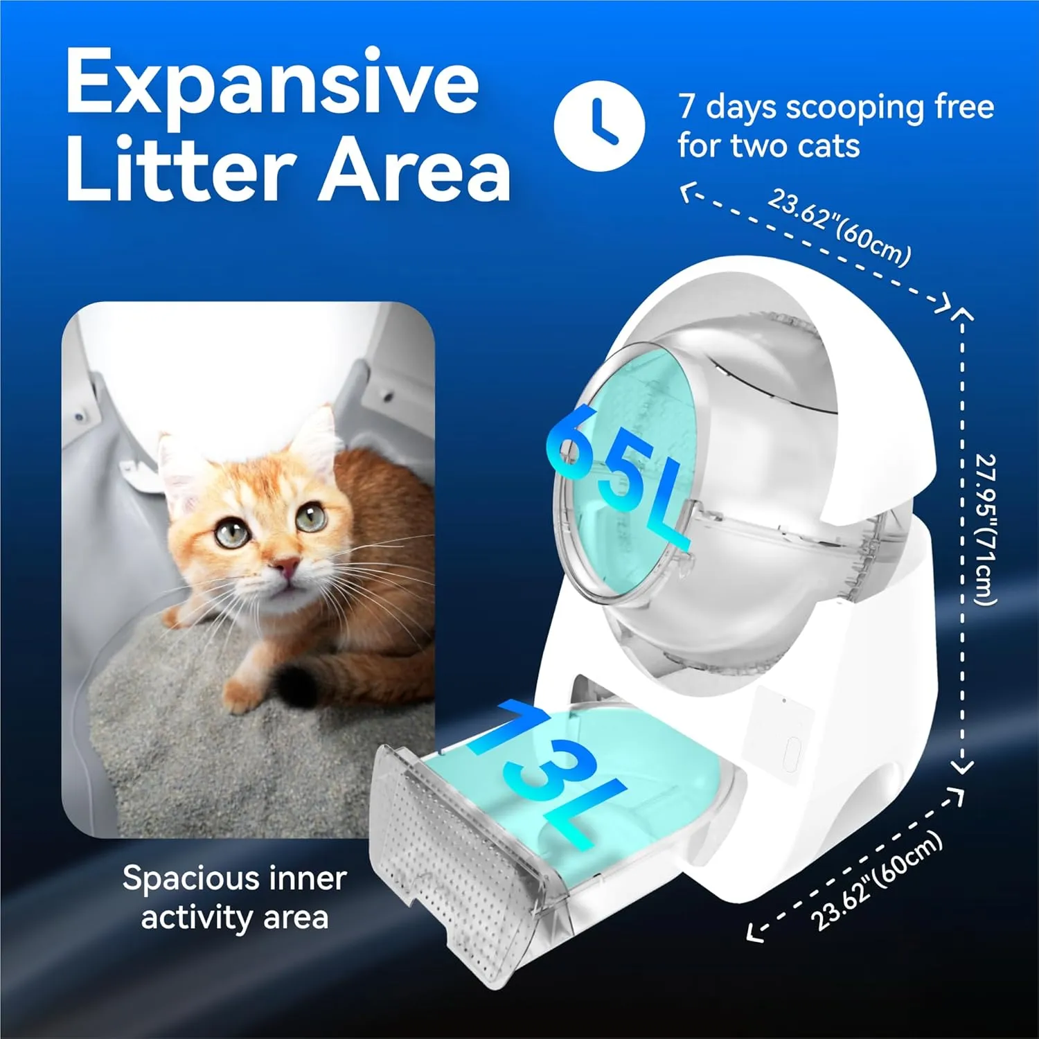 CATLINK Self Cleaning Cat Litter Box for Multiple Cats, Health Monitoring, Automatic Litter Box with APP, Triple Odor Control, Includes 60 Trash Bags, 65L Extra Large Robot (Luxury Pro-X)