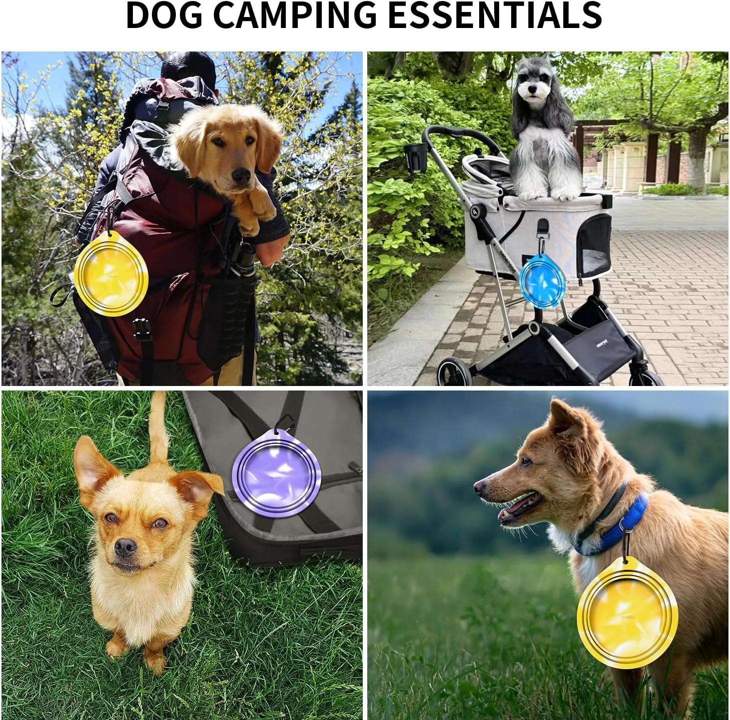 Collapsible Dog Bowls 3-Pack, Portable Travel Dog Bowl with Carabiner, Food-Grade Silicone Pet Bowl for Hiking, Walkin