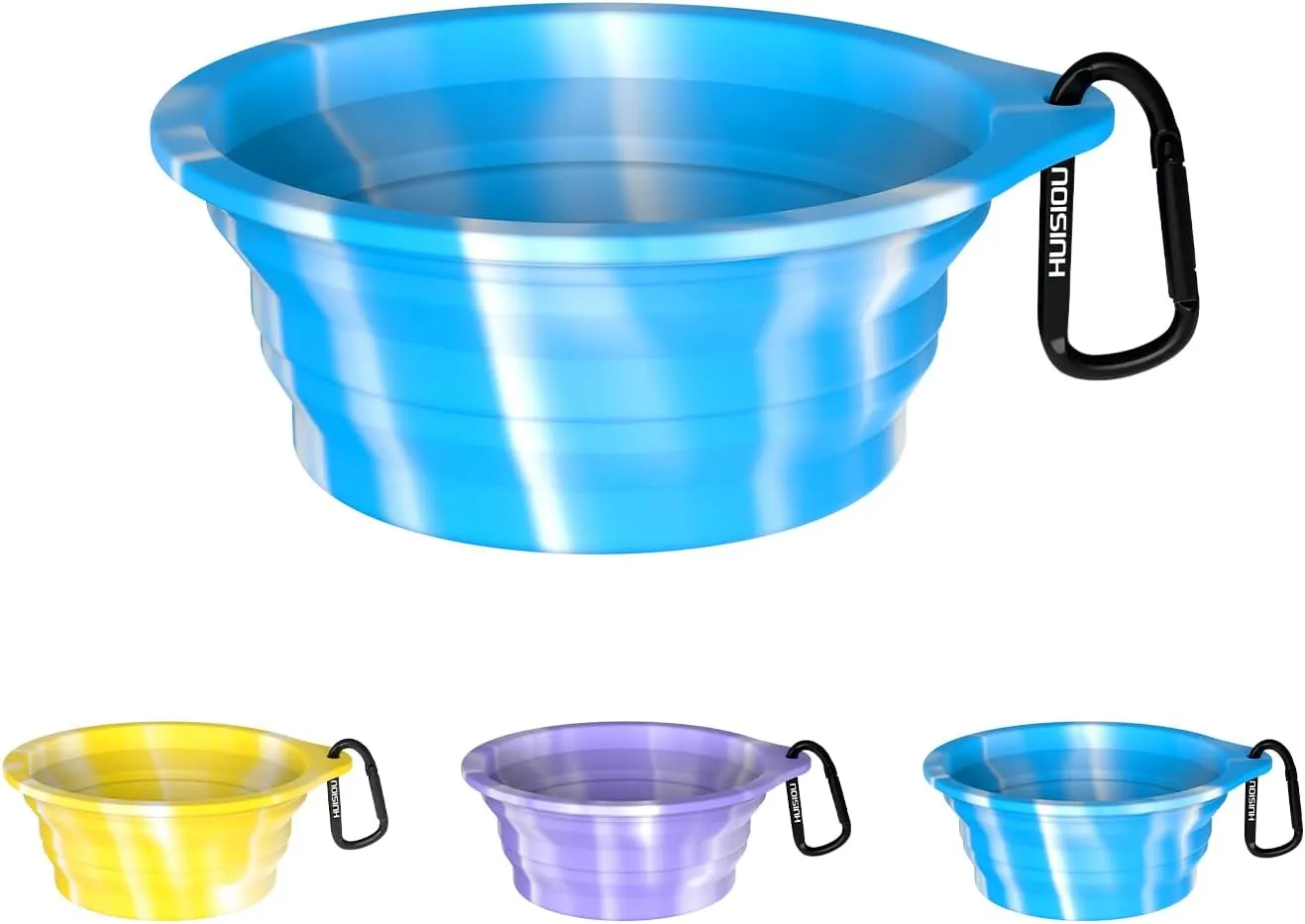 Collapsible Dog Bowls 3-Pack, Portable Travel Dog Bowl with Carabiner, Food-Grade Silicone Pet Bowl for Hiking, Walkin