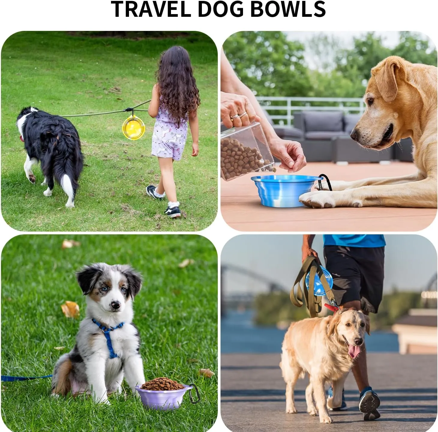 Collapsible Dog Bowls 3-Pack, Portable Travel Dog Bowl with Carabiner, Food-Grade Silicone Pet Bowl for Hiking, Walkin