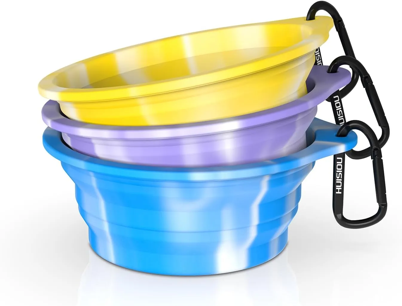 Collapsible Dog Bowls 3-Pack, Portable Travel Dog Bowl with Carabiner, Food-Grade Silicone Pet Bowl for Hiking, Walkin