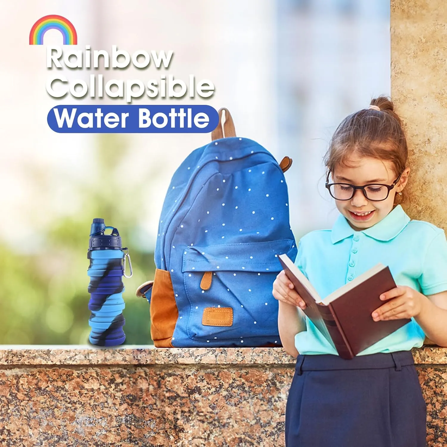 Collapsible Water Bottle for Adults, Boys, Students, Kids, Reusable Silicone Foldable Water Bottles for Travel Camping Hiking Sports,Leak-Proof Portable Sports Water Bottle (Blue & Pink)
