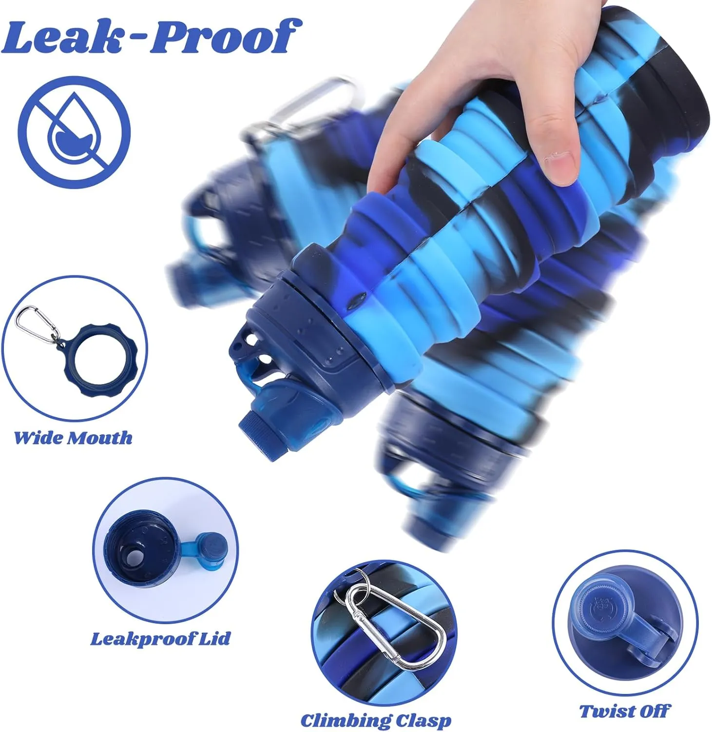 Collapsible Water Bottle for Adults, Boys, Students, Kids, Reusable Silicone Foldable Water Bottles for Travel Camping Hiking Sports,Leak-Proof Portable Sports Water Bottle (Blue & Pink)