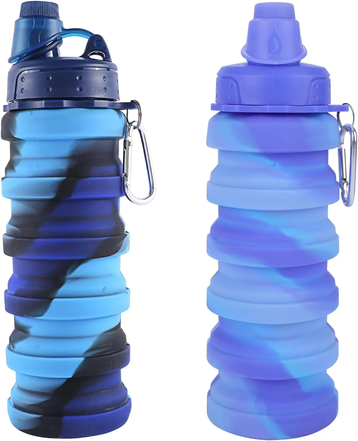 Collapsible Water Bottle for Adults, Boys, Students, Kids, Reusable Silicone Foldable Water Bottles for Travel Camping Hiking Sports,Leak-Proof Portable Sports Water Bottle (Blue & Pink)