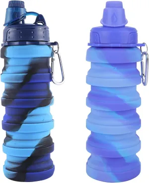 Collapsible Water Bottle for Adults, Boys, Students, Kids, Reusable Silicone Foldable Water Bottles for Travel Camping Hiking Sports,Leak-Proof Portable Sports Water Bottle (Blue & Pink)