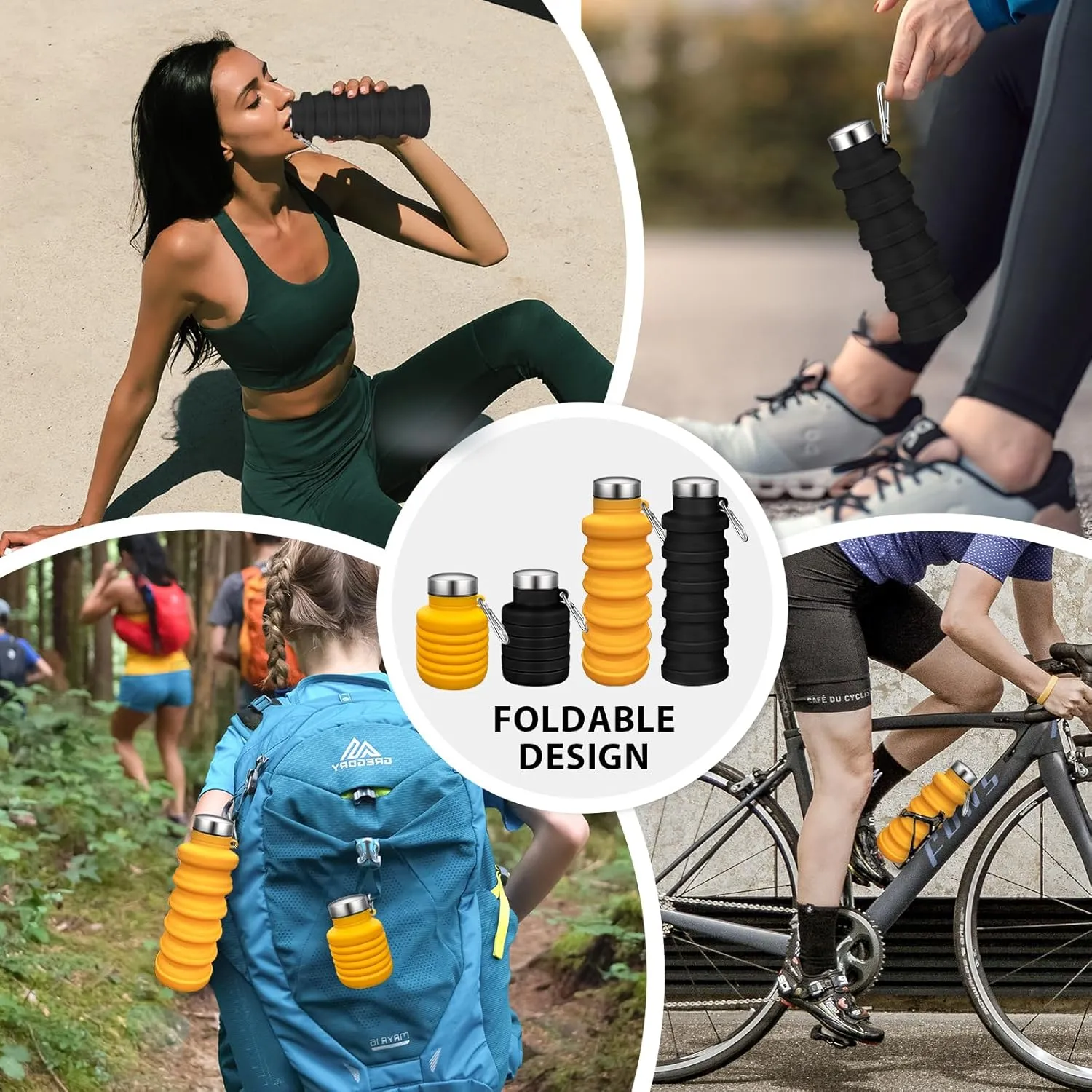 Collapsible Water Bottle,2 Pcs BPA Free Reuseable Silicone Foldable Leakproof 16oz Water Bottles,Portable Lightweight Water Bottles with Carabiner for Travel Gym Camping,Hiking Outdoor Indoor Sports