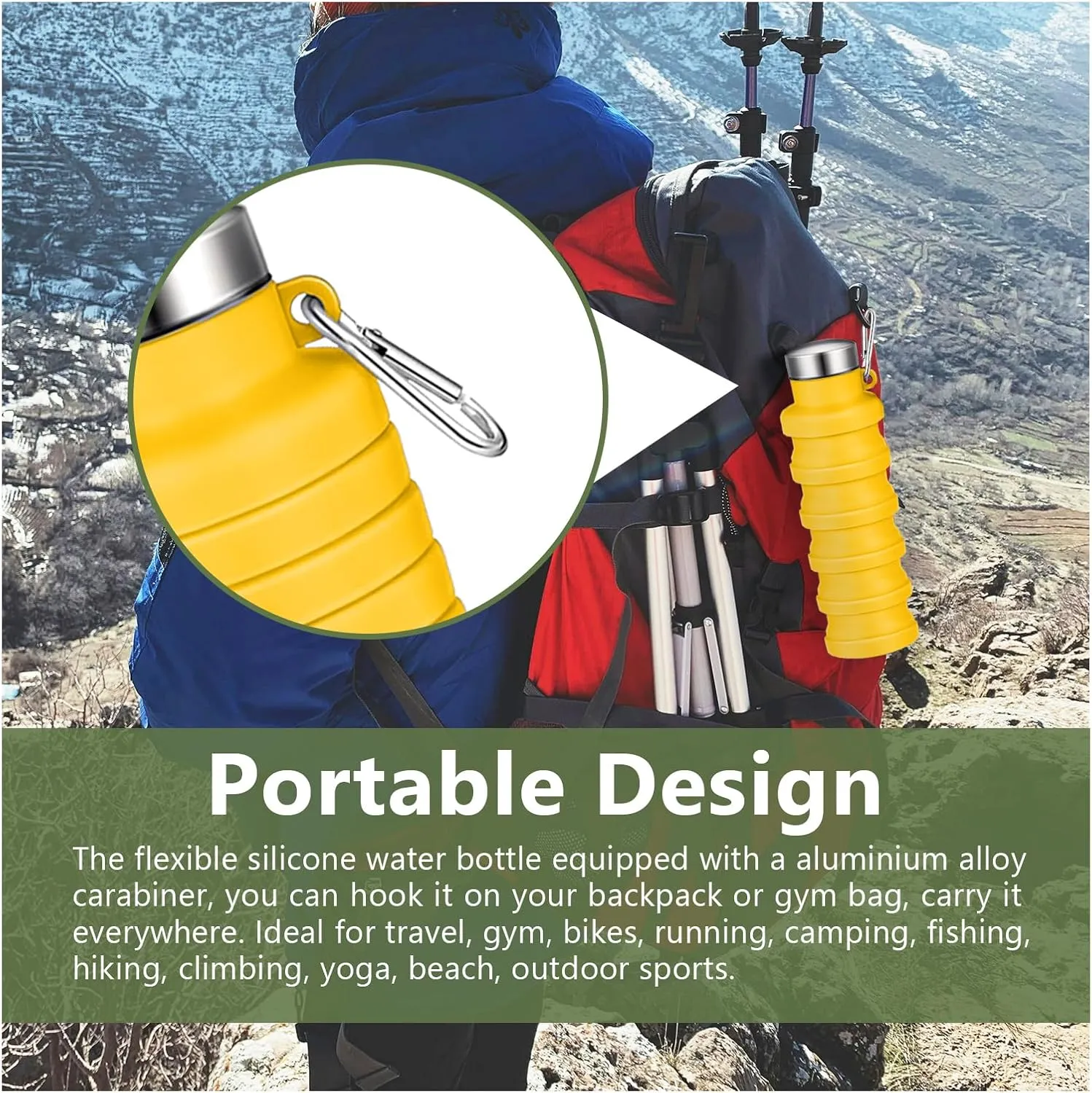Collapsible Water Bottle,2 Pcs BPA Free Reuseable Silicone Foldable Leakproof 16oz Water Bottles,Portable Lightweight Water Bottles with Carabiner for Travel Gym Camping,Hiking Outdoor Indoor Sports