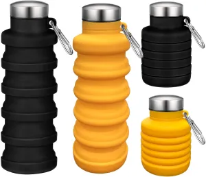 Collapsible Water Bottle,2 Pcs BPA Free Reuseable Silicone Foldable Leakproof 16oz Water Bottles,Portable Lightweight Water Bottles with Carabiner for Travel Gym Camping,Hiking Outdoor Indoor Sports