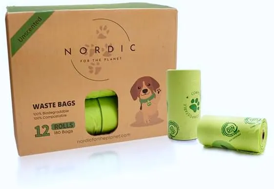 Compost Certified Dog Poop Bags 180 Count | Eco Friendly, Leak-Proof XL 9x13 Waste Bags | Plant-Based & Unscented | Small Business | 12 Rolls of 15 | Plastic-Free, Zero Waste | Eco Pet Parents