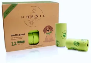 Compost Certified Dog Poop Bags 180 Count | Eco Friendly, Leak-Proof XL 9x13 Waste Bags | Plant-Based & Unscented | Small Business | 12 Rolls of 15 | Plastic-Free, Zero Waste | Eco Pet Parents