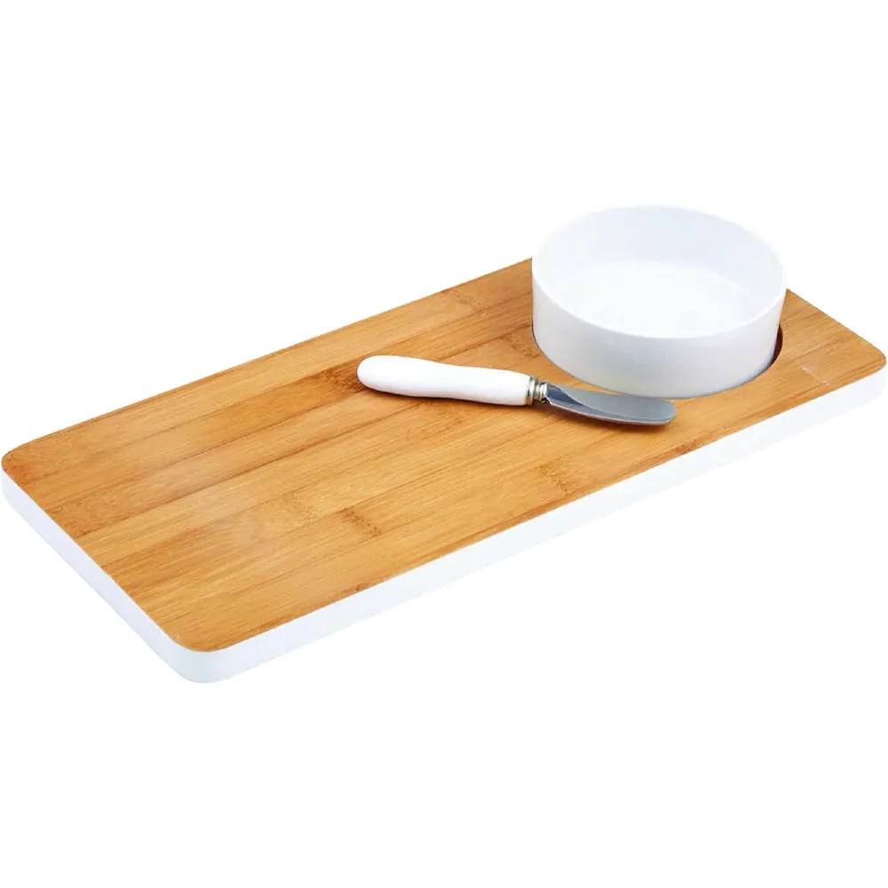 Cuisine Art Bamboo Board with Ceramic Bowl & Knife