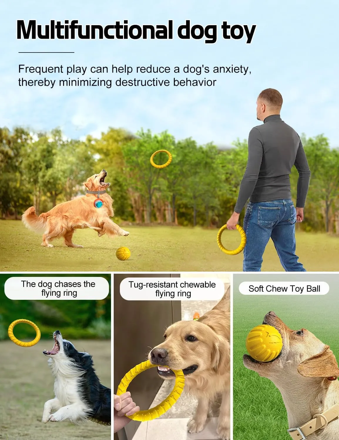Dog Flying Disc ToySoft Indestructible Dogs Flying Disc Packfor Aggressive chewers Medium Large Dog Beach Essentials Water Pool Float Toys (Dog Bite Ring Set 1 Box)