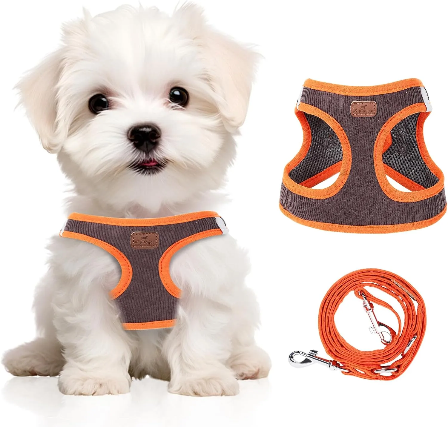 Dog Harness with Multifunction Dog Leash,No Pull Reflective Step-in Harness for Soft Adjustable No Choke Escape Proof,Easy Walk Dog Harness for Puppy,Small Dogs (Orange&Dark Grey, XS)